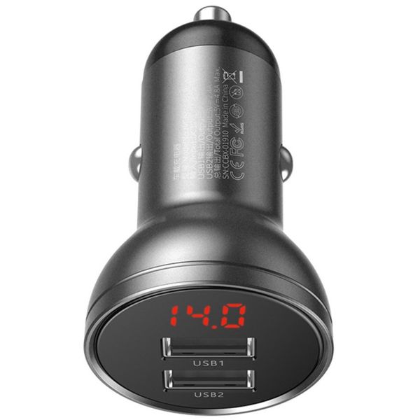 Автомобільний зарядний пристрій Baseus Digital Display Dual USB 4.8A Car Charger 24W Grey (CCBX-0G) 11491 фото