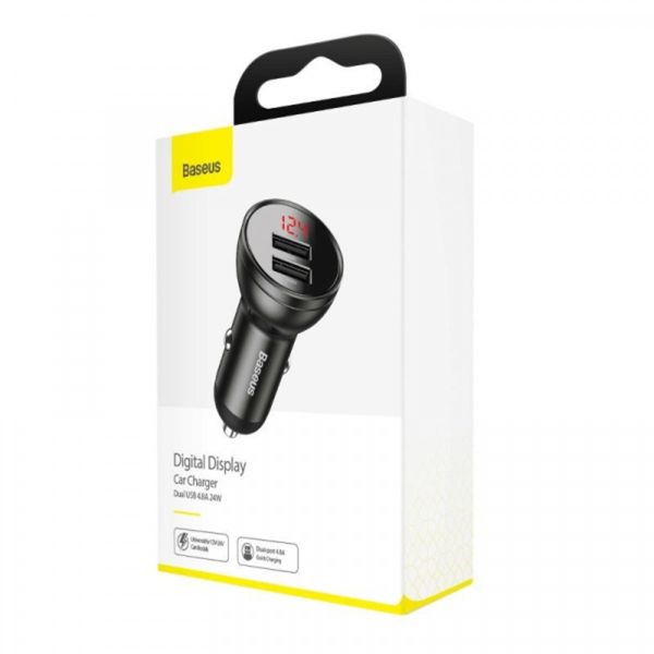 Автомобільний зарядний пристрій Baseus Digital Display Dual USB 4.8A Car Charger 24W Grey (CCBX-0G) 11491 фото