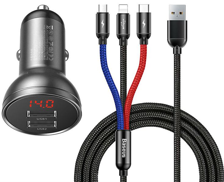 Автомобільний зарядний пристрій Baseus Digital Display Dual USB 4.8A Car Charger 24W Grey (CCBX-0G) 11491 фото