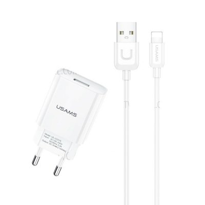 МЗП Usams T21 Charger kit T18 single USB EU charger +Uturn Lightning cable White (T21OCLN01) 14313 фото