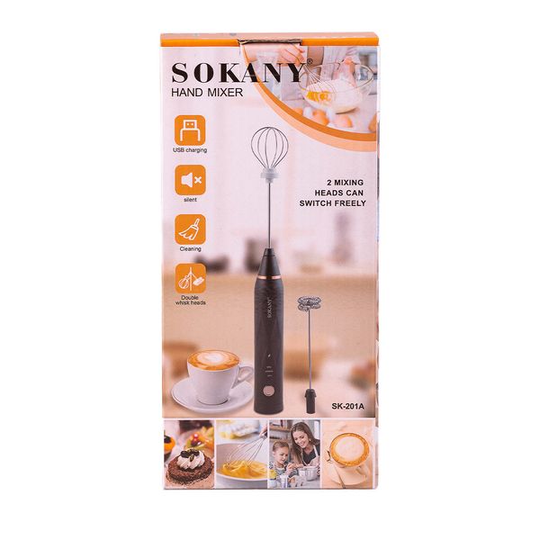 Спінювач молока Sokany SK-201A Hand Mixer USB 1200mAh White капучинатор для молока Чорний 1935413372 фото