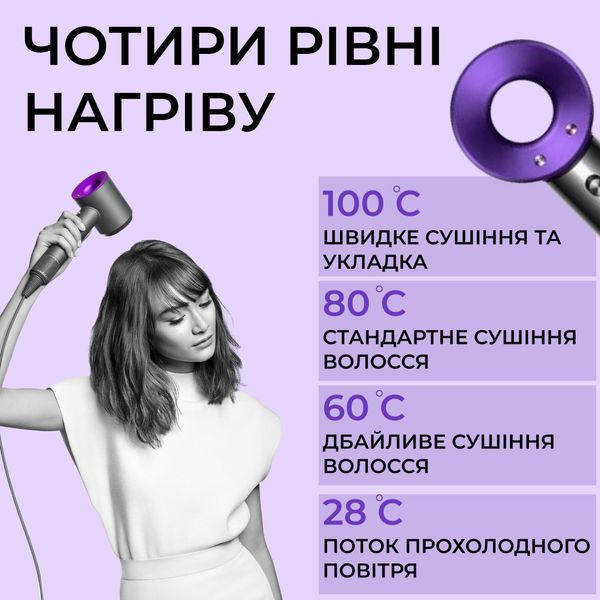 Фен стайлер для волосся Supersonic Premium Magic Hair 3 режими швидкості 4 температури Фіолетовий 1958448681 фото