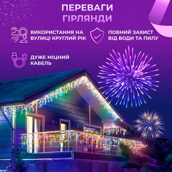 Гірлянда вулична світлодіодна 200 LED 12 метрів білий дріт бахрома 55 ниток Мультиколор 1961156619 фото