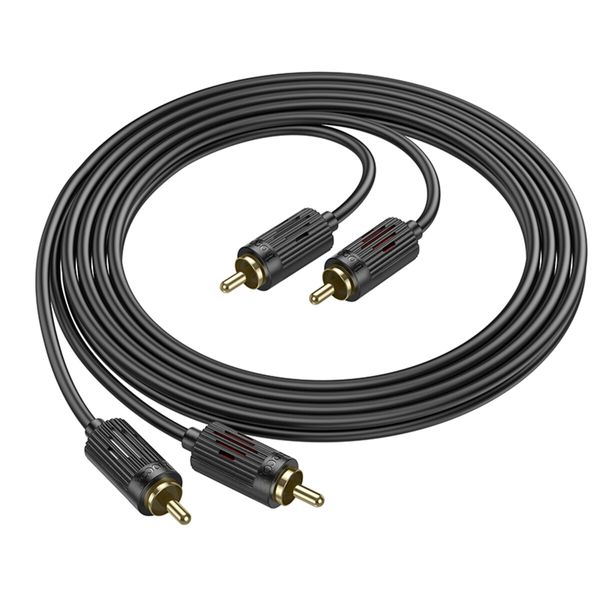 Аудiокабель HOCO UPA29 dual RCA red and white double lotus audio cable Black (6942007607766 ) 49115 фото