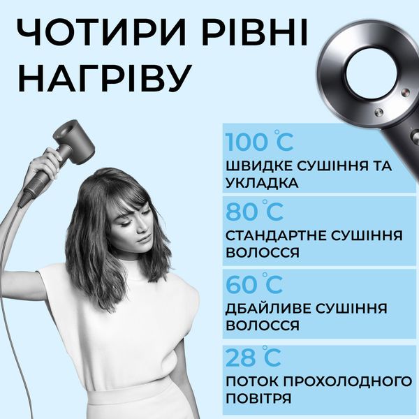 Фен стайлер для волосся Supersonic Premium Magic Hair 3 режими швидкості 4 температури Сірий 1958448682 фото