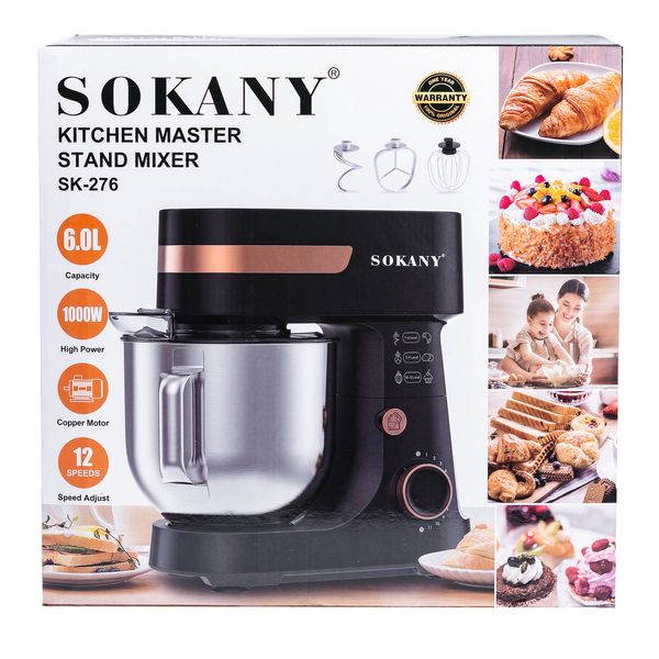 Міксер стаціонарний Sokany SK-276 Kitchen Master Stand Mixer 1000W 6l міксер з чашею 2085462025 фото