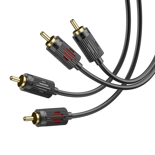 Аудiокабель HOCO UPA29 dual RCA red and white double lotus audio cable Black (6942007607766 ) 49115 фото