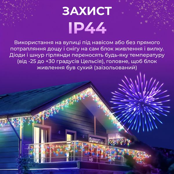 Гірлянда вулична світлодіодна 200 LED 12 метрів білий дріт бахрома 55 ниток Мультиколор 1961156619 фото