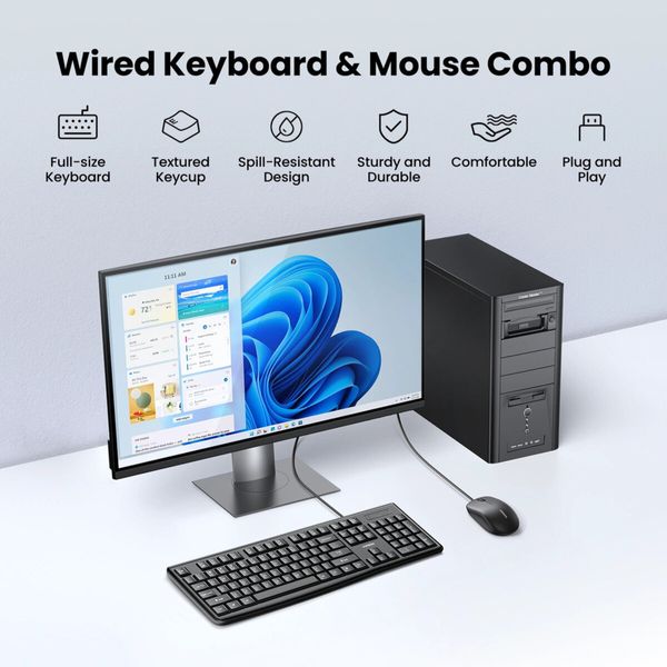 Комплект из манипулятора мыши и клавиатуры UGREEN Wired Keyboard and Mouse Combo (UGR-15217) 51715 фото