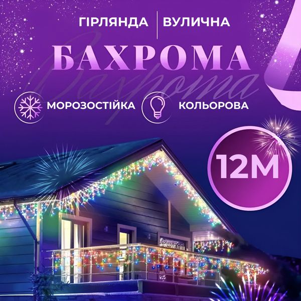 Гірлянда вулична світлодіодна 200 LED 12 метрів білий дріт бахрома 55 ниток Мультиколор 1961156619 фото