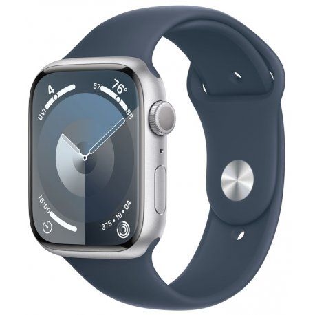 Apple Watch Series 9 41mm (GPS) Silver Aluminum Case з Storm Blue Sport Band - Size S/M (MR903) 00000043687-001 фото