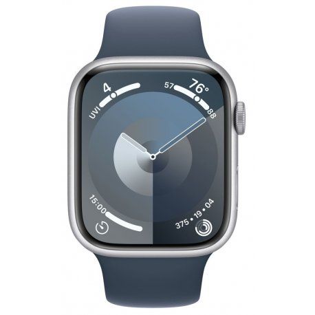 Apple Watch Series 9 41mm (GPS) Silver Aluminum Case з Storm Blue Sport Band - Size S/M (MR903) 00000043687-001 фото