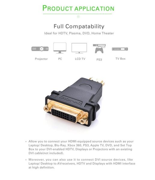 Адаптер UGREEN HDMI Male to DVI (24+5) Female Adapter (Black)(UGR-20123) (UGR-20123) 50104 фото