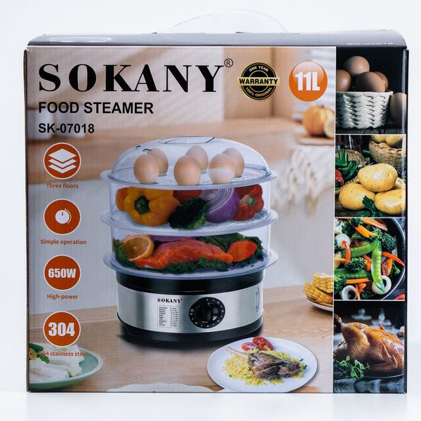 Пароварка скороварка Sokany SK-07018 Food Steamer 650W 11l скороварка мультиварка 2085841002 фото