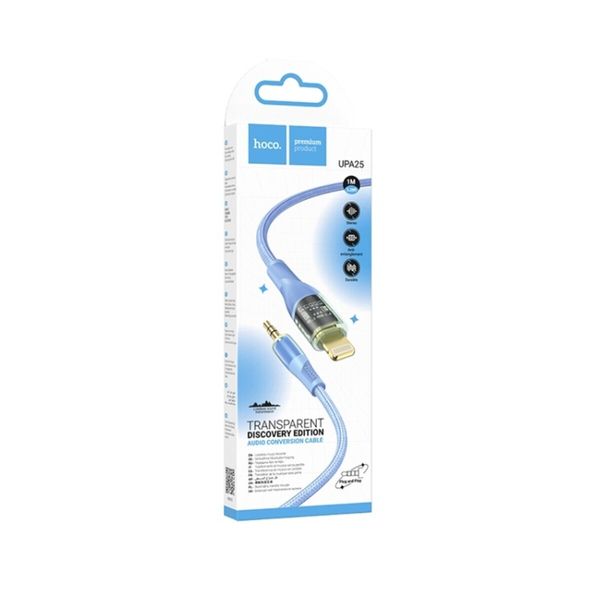 Аудiокабель HOCO UPA25 Transparent Discovery Edition Digital audio conversion cable iP Blue (6931474791160) 41559 фото