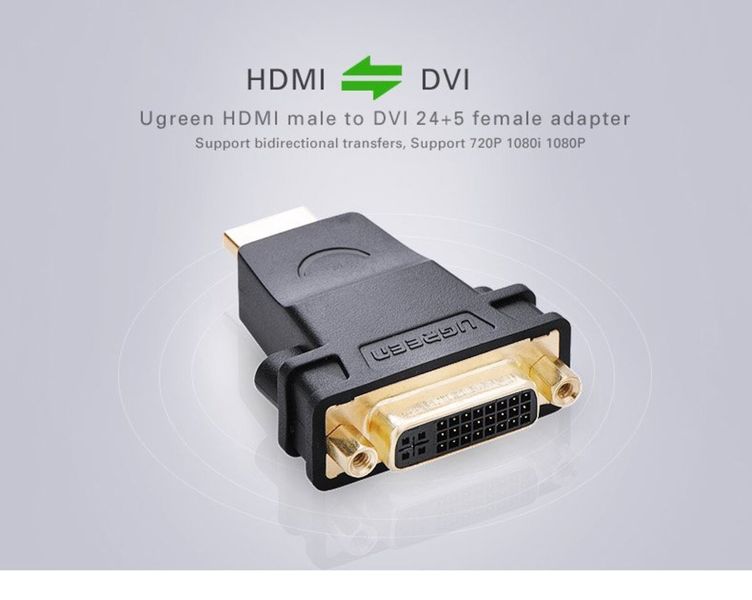 Адаптер UGREEN HDMI Male to DVI (24+5) Female Adapter (Black)(UGR-20123) (UGR-20123) 50104 фото