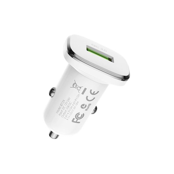 Автомобільний зарядний пристрій BOROFONE BZ12A single port QC3.0 with Micro-USB cable 18W White (BZ12AM) 13057 фото