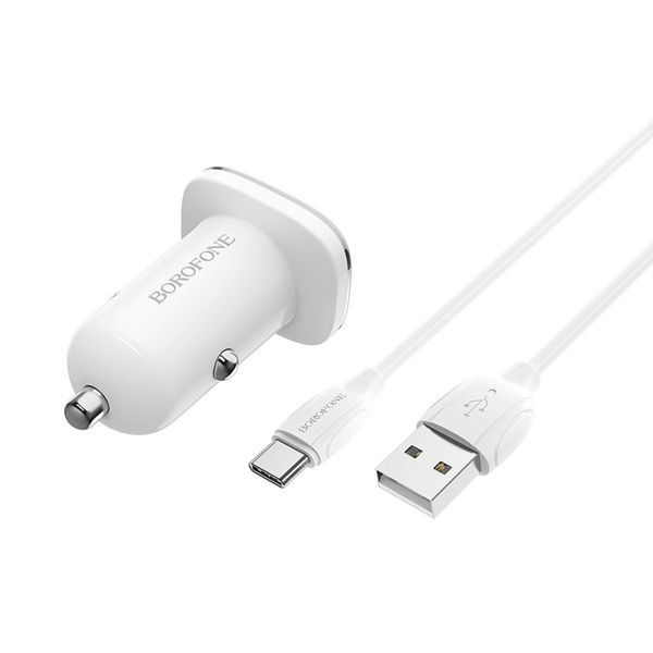 Автомобільний зарядний пристрій BOROFONE BZ12A single port QC3.0 with Micro-USB cable 18W White (BZ12AM) 13057 фото