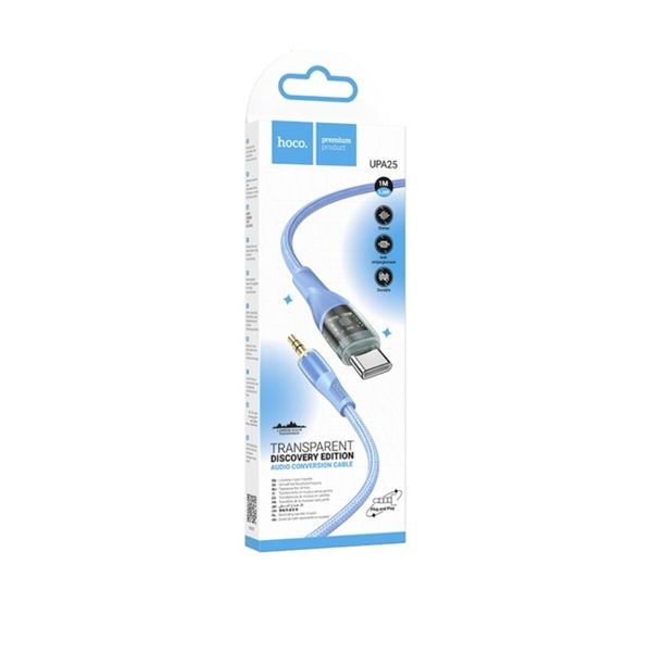 Аудiокабель HOCO UPA25 Transparent Discovery Edition Digital audio conversion cable Type-C Blue (6931474791184) 41561 фото