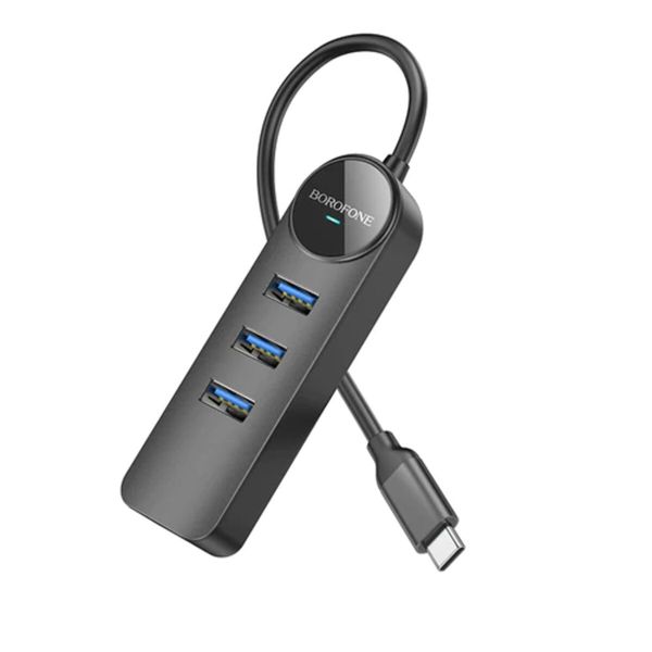 Адаптер Borofone DH6 Erudite 4-in-1 Gigabit Ethernet Adapter(Type-C to USB3.0*3+RJ45)(L=0.2M) Black (6941991104312) 49270 фото