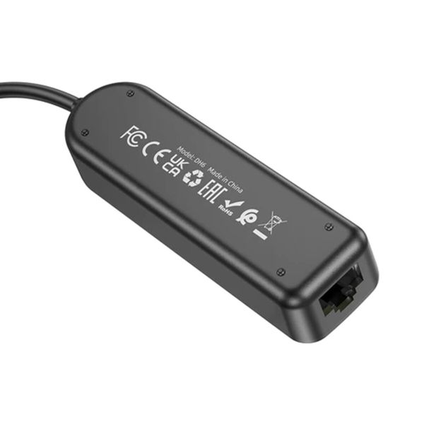 Адаптер Borofone DH6 Erudite 4-in-1 Gigabit Ethernet Adapter(Type-C to USB3.0*3+RJ45)(L=0.2M) Black (6941991104312) 49270 фото