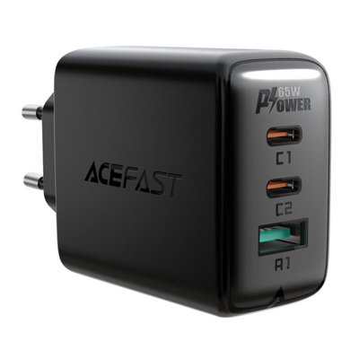 Мережевий зарядний пристрій ACEFAST A13 PD65W(USB-C+USB-C+USB-A) 3-port charger set Black 14669 фото