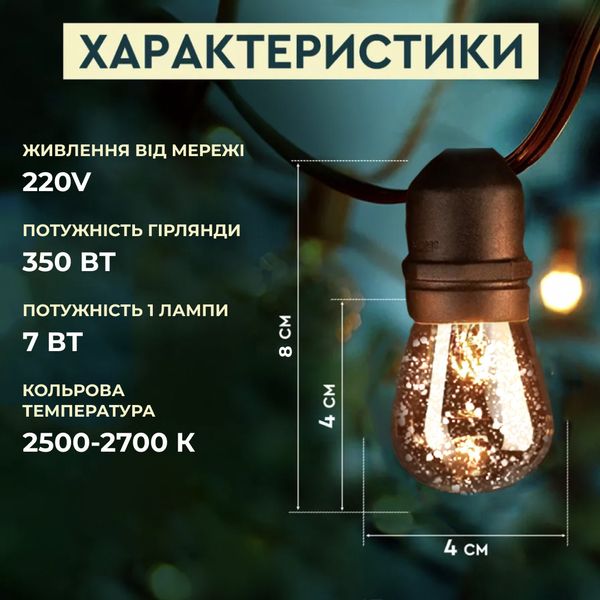 Ретро гірлянда 5 метрів вулична світлодіодна 10 LED із захистом від вологи 1961167301 фото