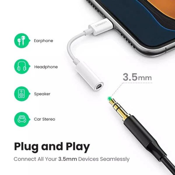 Адаптер UGREEN US212 Lightning to 3.5mm Headphone Jack Adapter (UGR-30759) 50105 фото