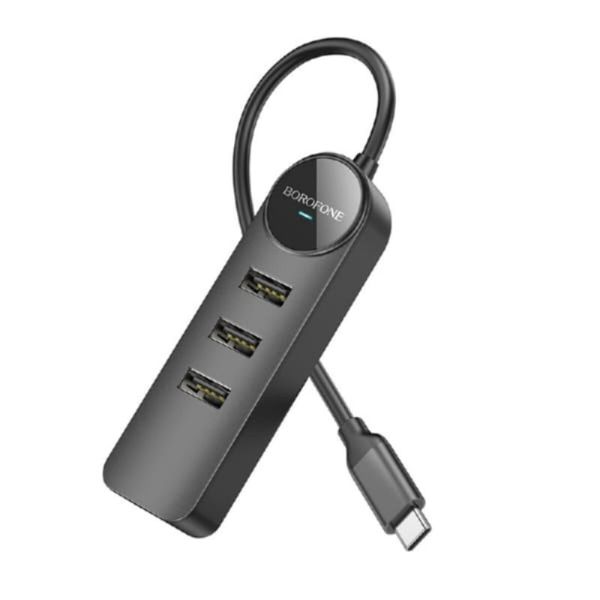 Адаптер Borofone DH6 Erudite 4-in-1 100 Mbps Ethernet Adapter(Type-C to USB2.0*3+RJ45)(L=0.2M) Black (6941991104282) 44479 фото