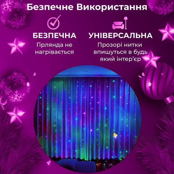 Гірлянда штора світлодіодна GarlandoPro Роса 200LED 3х2м 10 ліній 8 режимів гірлянда крапля роси 1958697739 фото