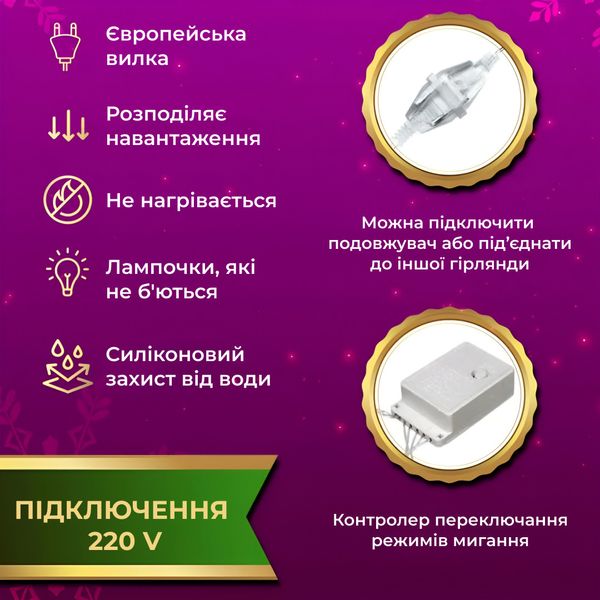 Гірлянда штора світлодіодна GarlandoPro Роса 200LED 3х2м 10 ліній 8 режимів гірлянда крапля роси 1958697739 фото