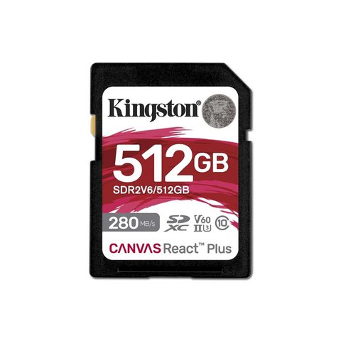 SDXC (UHS-II U3) Kingston Canvas React Plus 512Gb Class 10 V60 (R280MB/s, W150MB/s) (SDR2V6/512GB) 50078 фото