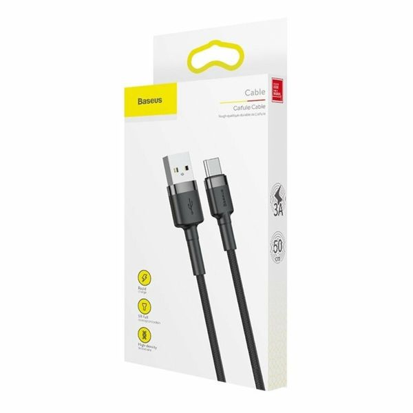 Кабель Baseus Cafule Cable USB For Type-C 3A 1m Gray+Black (CATKLF-BG1) 7709 фото