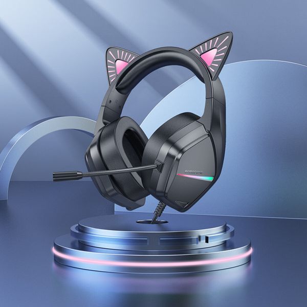 Наушники BOROFONE BO106 Cute cat ear luminous gaming headphones Phantom Cat (6941991105357) 49654 фото