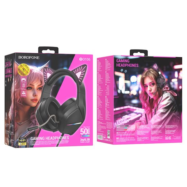 Наушники BOROFONE BO106 Cute cat ear luminous gaming headphones Phantom Cat (6941991105357) 49654 фото