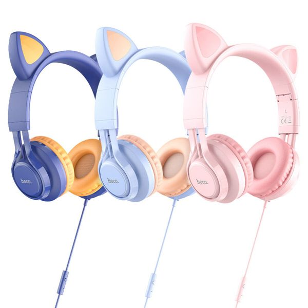 Наушники HOCO W36 Cat ear headphones with mic Pink (6931474770394) 25012 фото