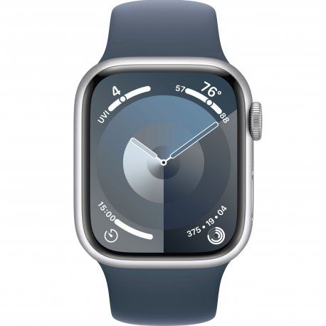 Apple Watch Series 9 41mm (GPS+LTE) Silver Aluminum Case with Storm Blue Sport Band - M/L (MRHW3) 00000047086-001 фото