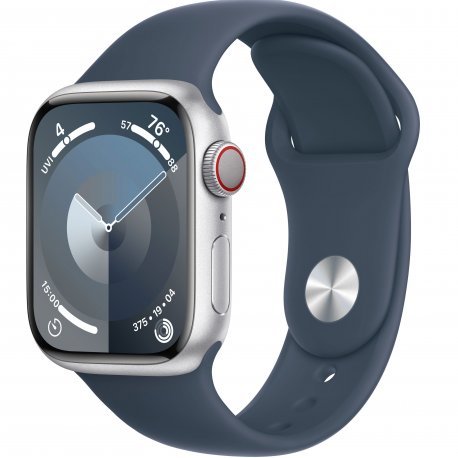 Apple Watch Series 9 41mm (GPS+LTE) Silver Aluminum Case with Storm Blue Sport Band - M/L (MRHW3) 00000047086-001 фото