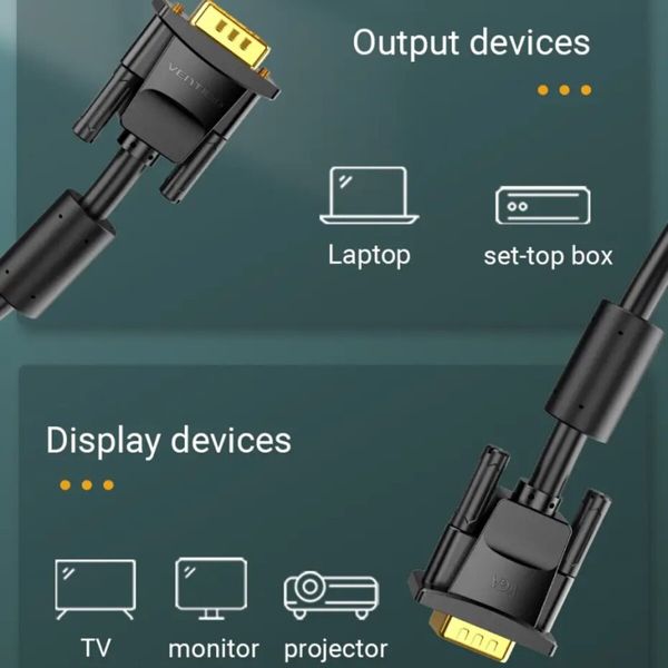 Кабель Vention VGA(3+6) Детский кабель с Ferrite Cores 1M Black (DAEBF) (DAEBF) 49827 фото