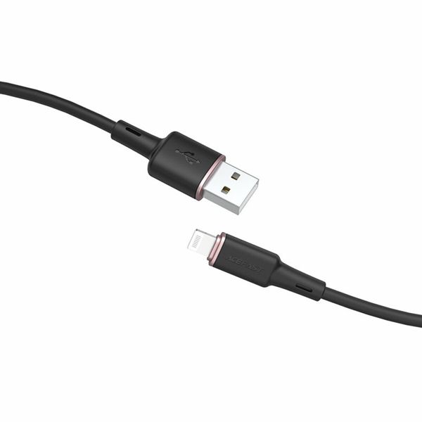 Кабель ACEFAST C2-02 USB to iP 2.4A, 1.2m, silicone, zinc connectors, Black (AFC2-02B) 33137 фото