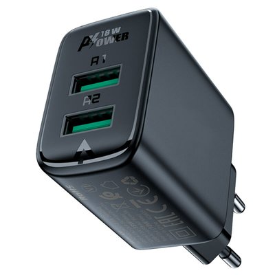 Мережевий зарядний пристрій ACEFAST A33 QC18W (USB-A+USB-A) dual port charger Black (AFA33W) 15777 фото