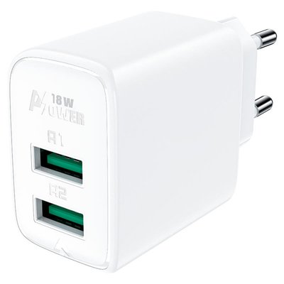 Мережевий зарядний пристрій ACEFAST A33 QC18W (USB-A+USB-A) dual port charger White (AFA33W) 15778 фото