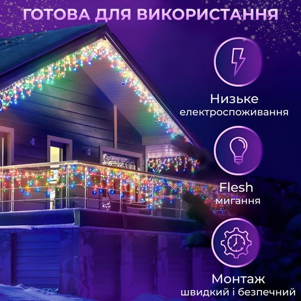 Гірлянда вулична світлодіодна 100 LED 3 метри білий дріт бахрома 18 ниток 1960964375 фото