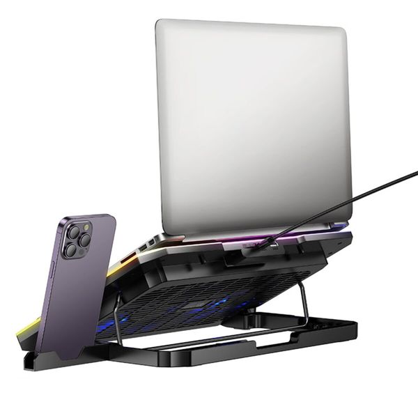 Подставка для ноутбука HOCO DH19 Cool RGB cooling stand Black (6942007624824) 53570 фото