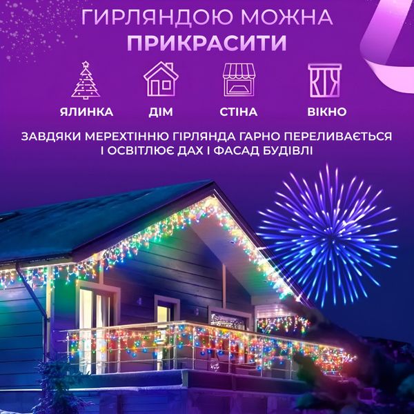 Гірлянда вулична світлодіодна 100 LED 3 метри білий дріт бахрома 18 ниток 1960964375 фото