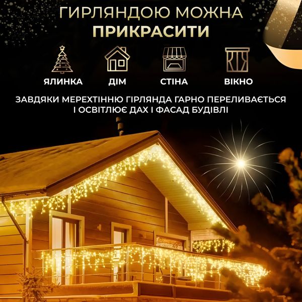 Гірлянда вулична світлодіодна 100 LED 3 метри білий дріт бахрома 18 ниток Жовтий 1960980212 фото