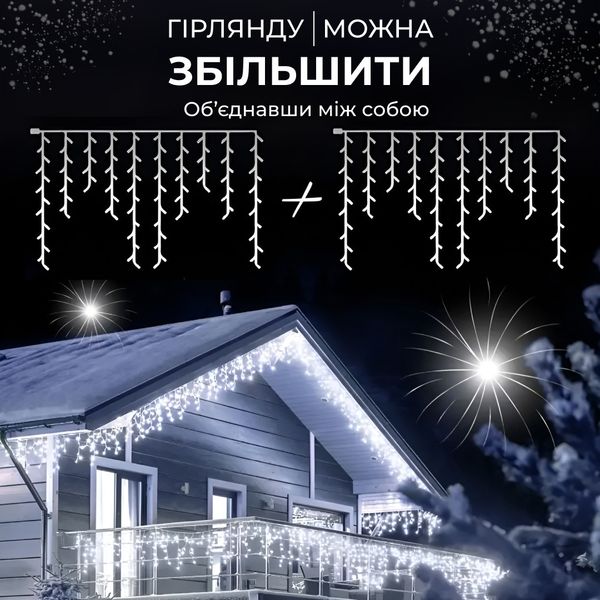 Гірлянда вулична світлодіодна 100 LED 3 метри білий дріт бахрома 18 ниток Білий 1960980213 фото