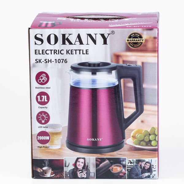 Електрочайник Sokany SK-SH-1076B Electric Kettle 2000W 1.7l Червоний 2094358085 фото