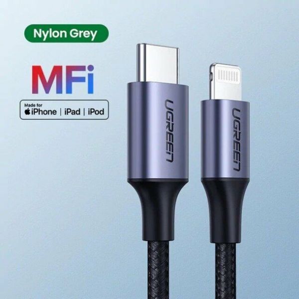 Кабель UGREEN US304 USB-C to Lightning M/M Cable Aluminum Shell Braided 1.5m (Black) (UGR-60760) (UGR-60760) 42611 фото