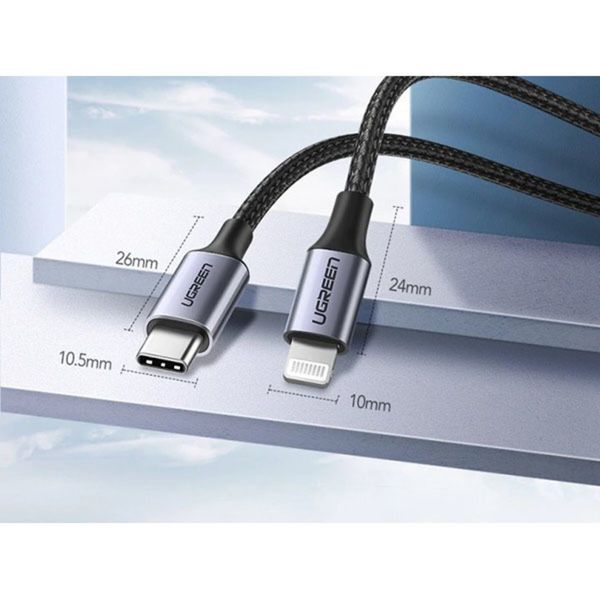 Кабель UGREEN US304 USB-C to Lightning M/M Cable Aluminum Shell Braided 1.5m (Black) (UGR-60760) (UGR-60760) 42611 фото